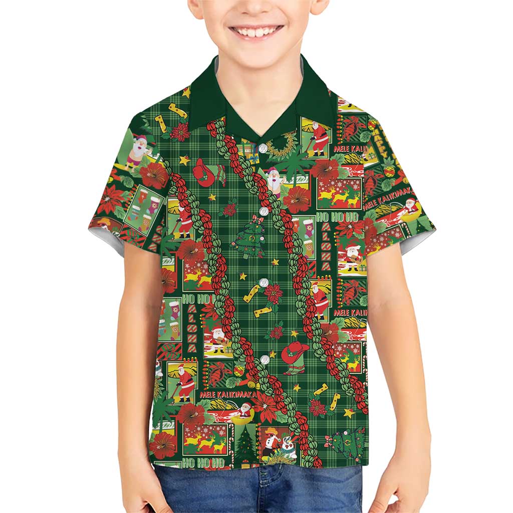 Mele Kalikimaka Pakalana Pikake Lei Family Matching Off Shoulder Maxi Dress and Hawaiian Shirt Hawaiian Rodeo Paniolo Ulaula Palaka LT9 Son's Shirt Red - Polynesian Pride
