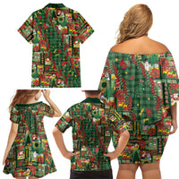 Mele Kalikimaka Pakalana Pikake Lei Family Matching Off Shoulder Short Dress and Hawaiian Shirt Hawaiian Rodeo Paniolo Ulaula Palaka LT9 - Polynesian Pride