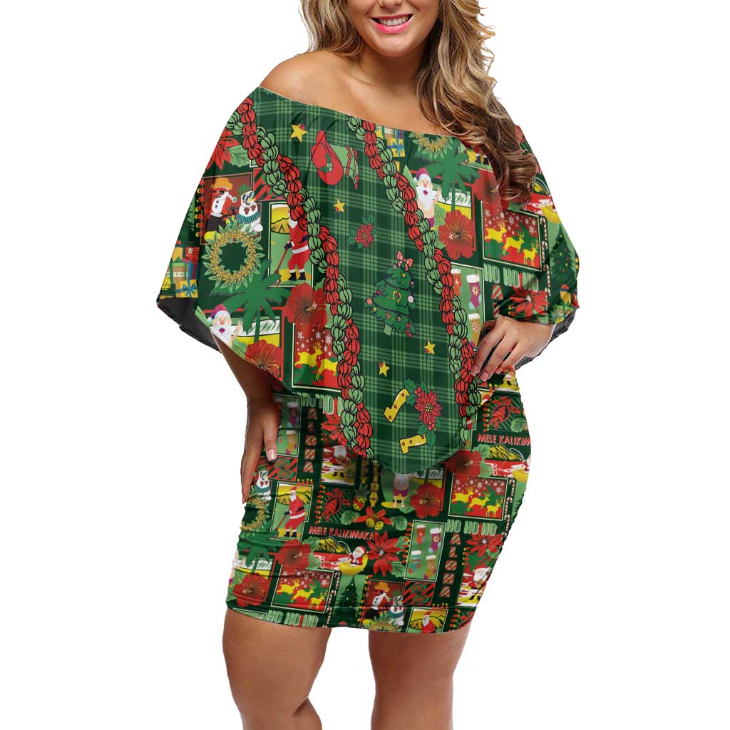 Mele Kalikimaka Pakalana Pikake Lei Family Matching Off Shoulder Short Dress and Hawaiian Shirt Hawaiian Rodeo Paniolo Ulaula Palaka LT9 Mom's Dress Red - Polynesian Pride