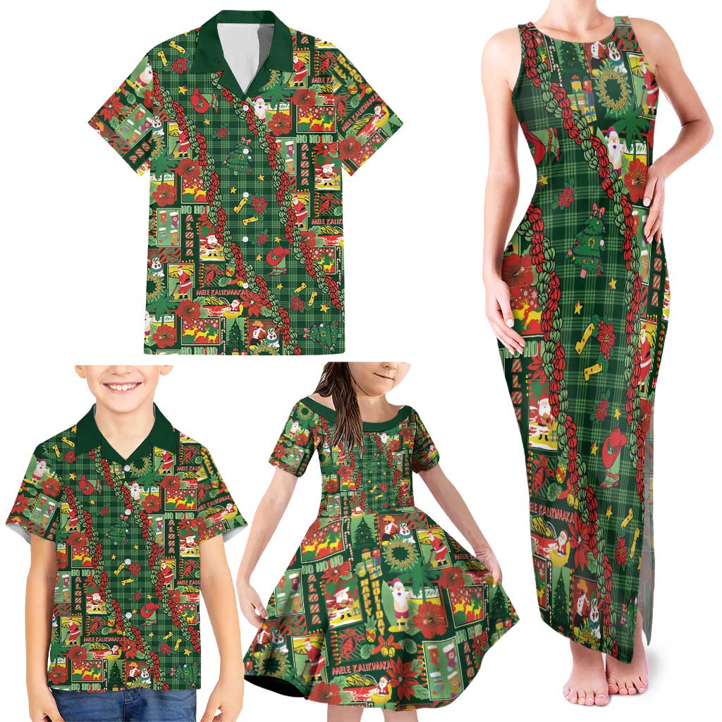 Mele Kalikimaka Pakalana Pikake Lei Family Matching Tank Maxi Dress and Hawaiian Shirt Hawaiian Rodeo Paniolo Ulaula Palaka - Polynesian Pride