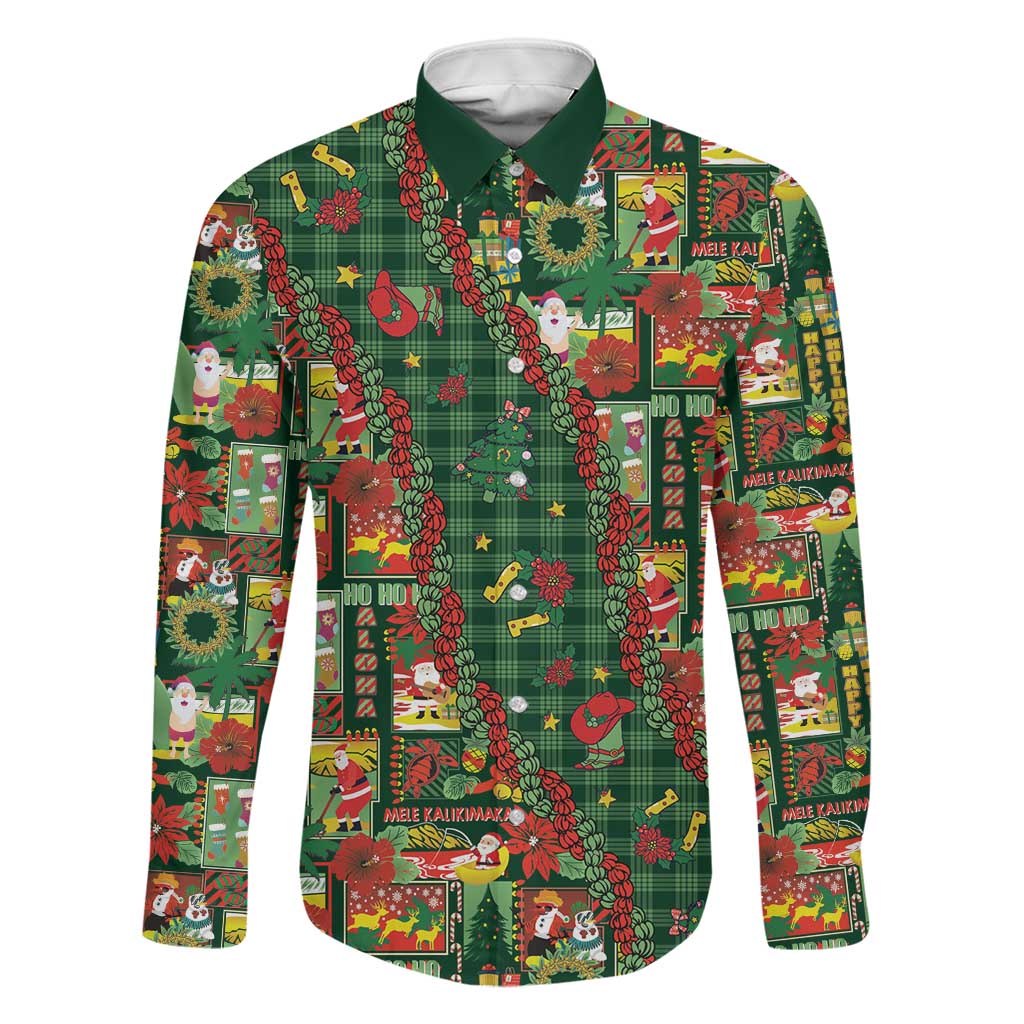 Mele Kalikimaka Pakalana Pikake Lei Family Matching Tank Maxi Dress and Hawaiian Shirt Hawaiian Rodeo Paniolo Ulaula Palaka LT9 Dad's Shirt - Long Sleeve Red - Polynesian Pride