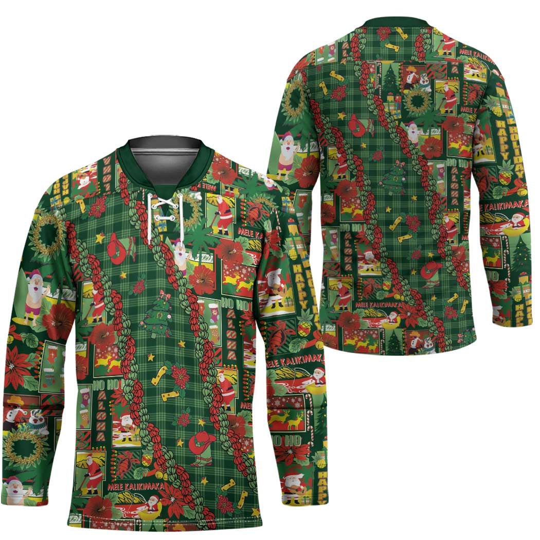 Mele Kalikimaka Pakalana Pikake Lei Hockey Jersey Hawaiian Rodeo Paniolo Ulaula Palaka - Polynesian Pride