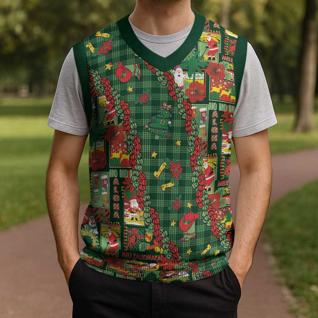 Mele Kalikimaka Pakalana Pikake Lei Christmas Knitted V-Neck Vest Hawaiian Rodeo Paniolo Ulaula Palaka LT9 - Polynesian Pride