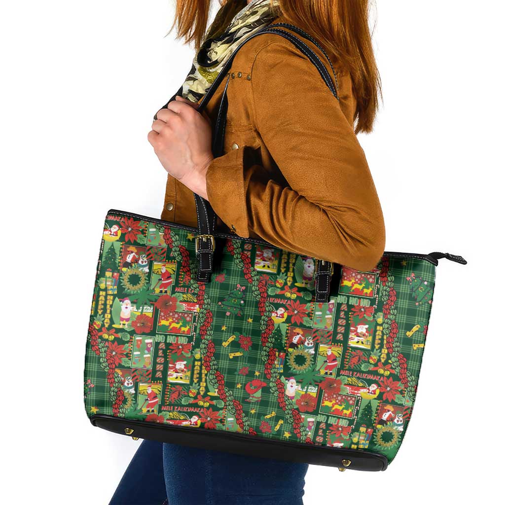 Mele Kalikimaka Pakalana Pikake Lei Leather Tote Bag Hawaiian Rodeo Paniolo Ulaula Palaka - Polynesian Pride