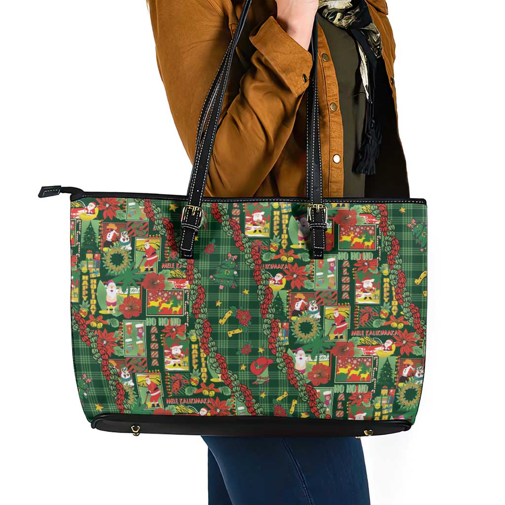 Mele Kalikimaka Pakalana Pikake Lei Leather Tote Bag Hawaiian Rodeo Paniolo Ulaula Palaka - Polynesian Pride