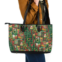 Mele Kalikimaka Pakalana Pikake Lei Leather Tote Bag Hawaiian Rodeo Paniolo Ulaula Palaka - Polynesian Pride