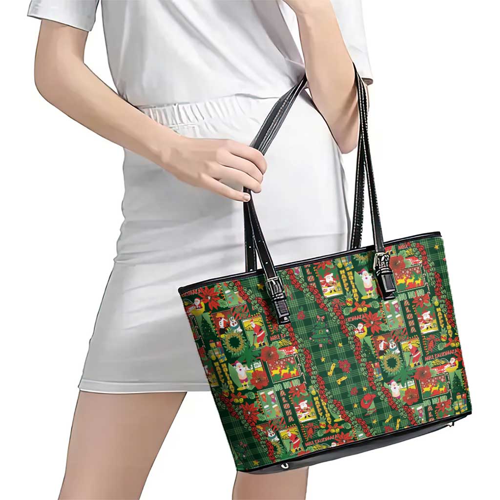 Mele Kalikimaka Pakalana Pikake Lei Leather Tote Bag Hawaiian Rodeo Paniolo Ulaula Palaka - Polynesian Pride