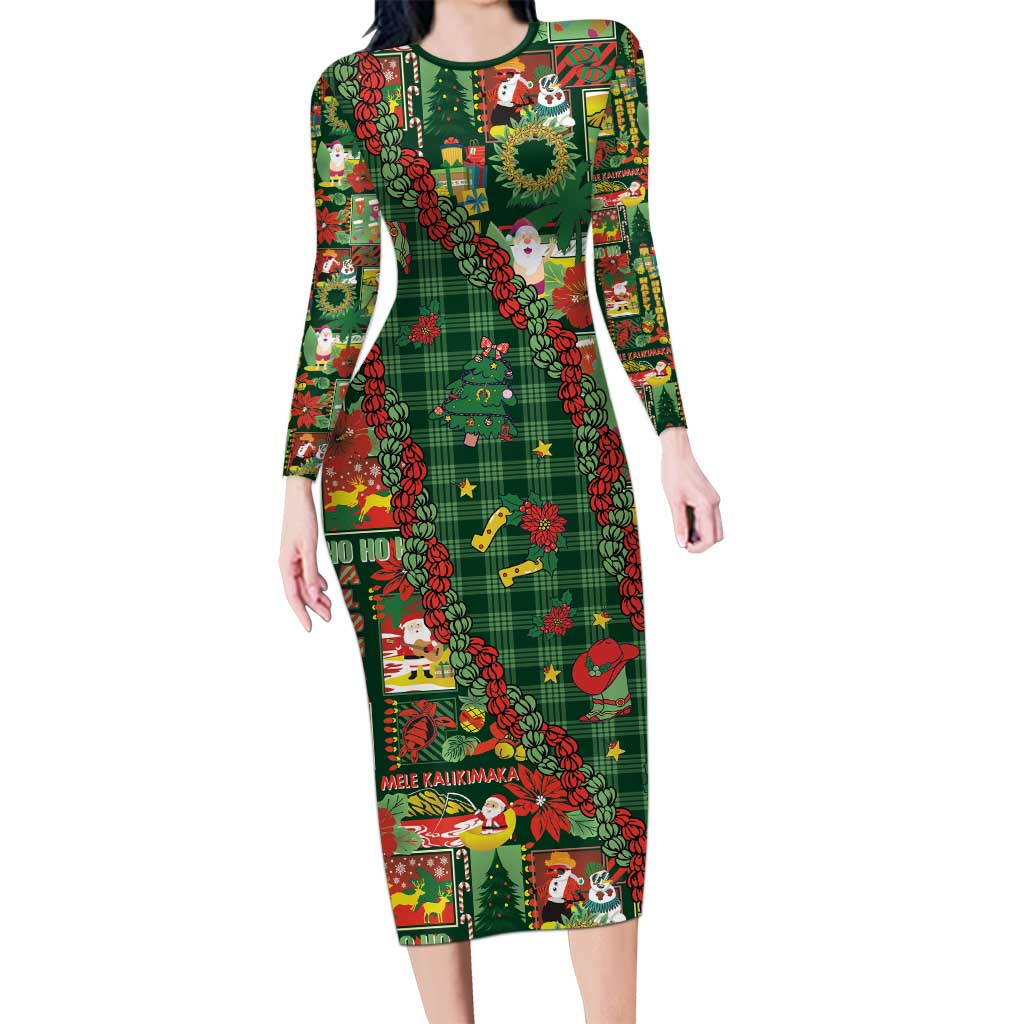 Mele Kalikimaka Pakalana Pikake Lei Long Sleeve Bodycon Dress Hawaiian Rodeo Paniolo Ulaula Palaka LT9 Long Dress Red - Polynesian Pride