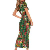 Mele Kalikimaka Pakalana Pikake Lei Short Sleeve Bodycon Dress Hawaiian Rodeo Paniolo Ulaula Palaka LT9 - Polynesian Pride