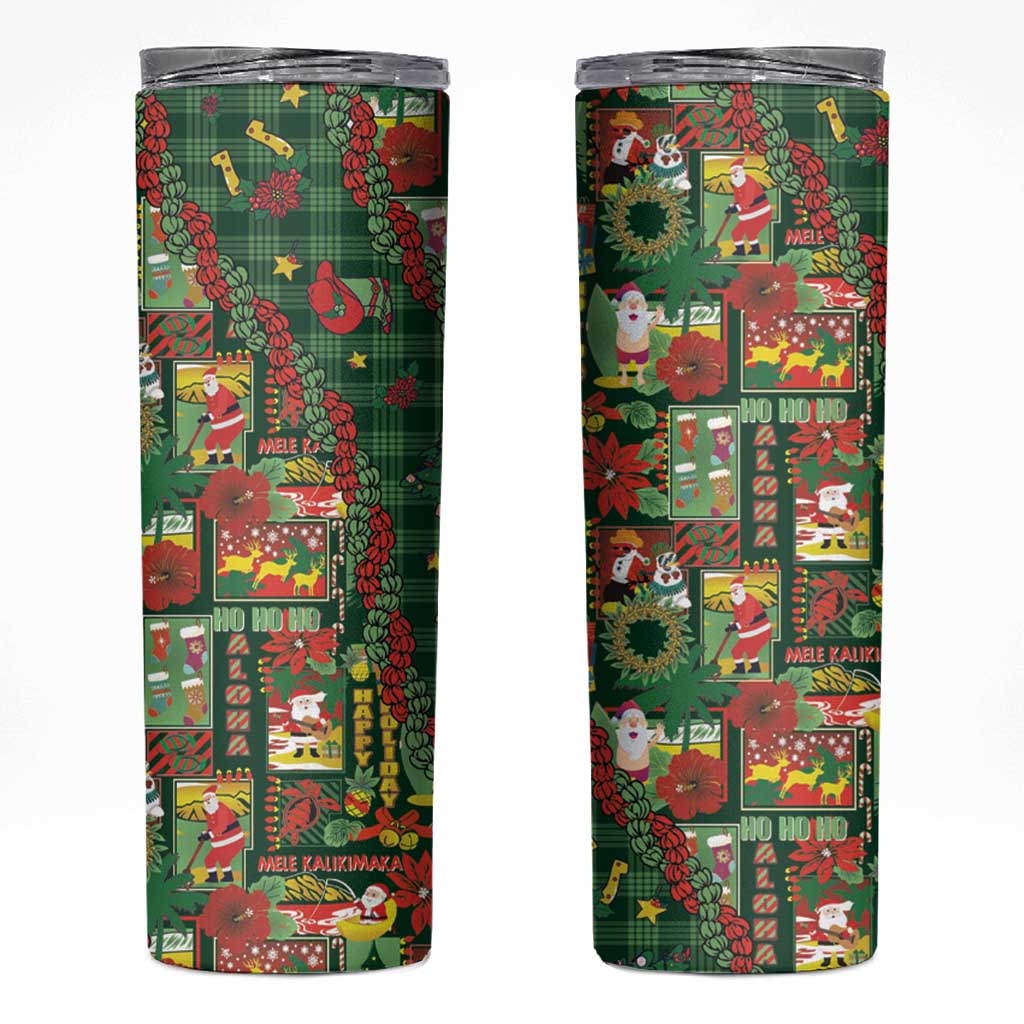 Mele Kalikimaka Pakalana Pikake Lei Skinny Tumbler Hawaiian Rodeo Paniolo Ulaula Palaka LT9 Red - Polynesian Pride