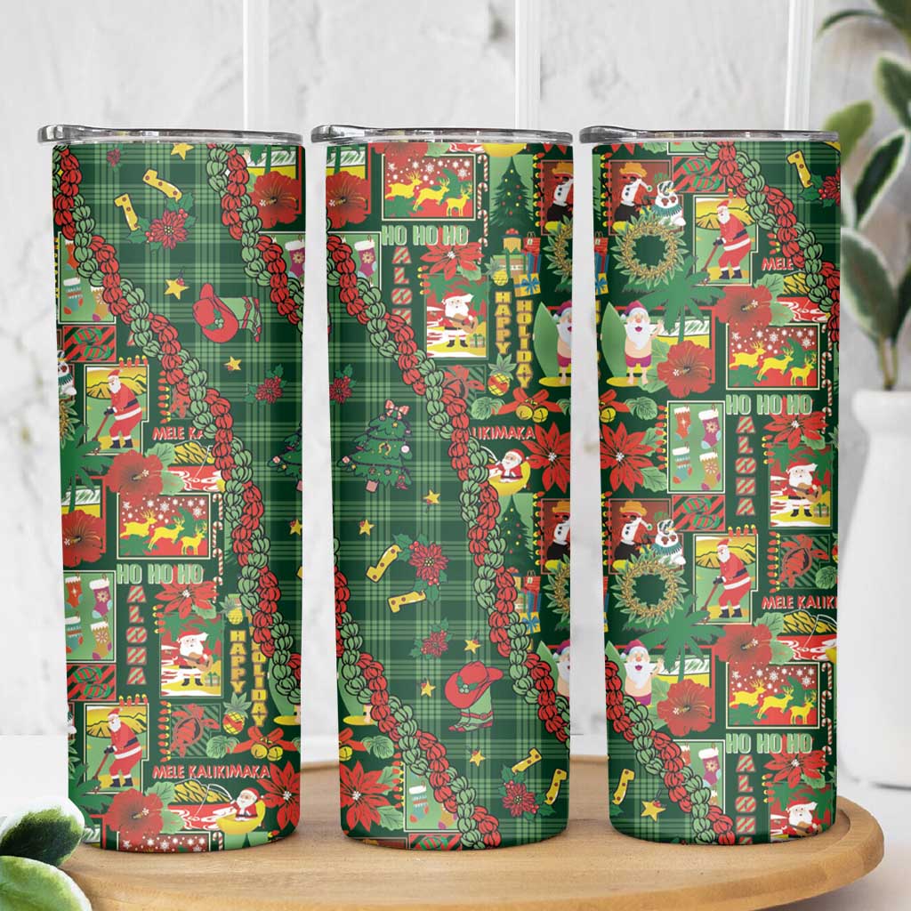 Mele Kalikimaka Pakalana Pikake Lei Skinny Tumbler Hawaiian Rodeo Paniolo Ulaula Palaka LT9 - Polynesian Pride