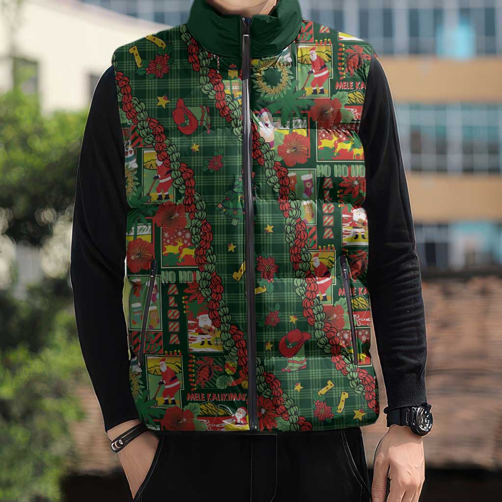 Mele Kalikimaka Pakalana Pikake Lei Sleeveless Puffer Jacket Hawaiian Rodeo Paniolo Ulaula Palaka - Polynesian Pride