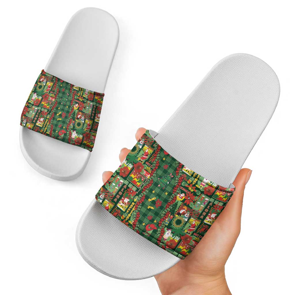 Mele Kalikimaka Pakalana Pikake Lei Slide Sandals Hawaiian Rodeo Paniolo Ulaula Palaka - Polynesian Pride