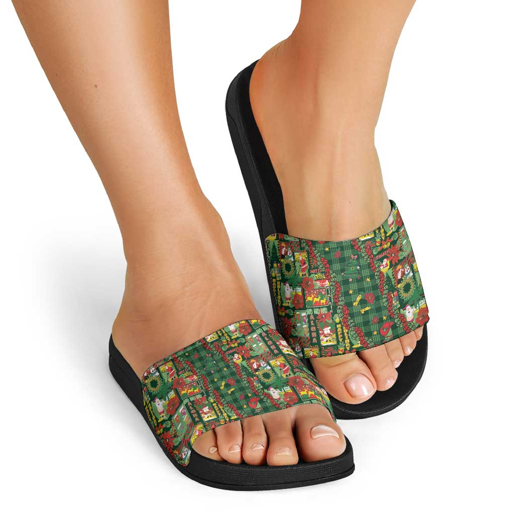 Mele Kalikimaka Pakalana Pikake Lei Slide Sandals Hawaiian Rodeo Paniolo Ulaula Palaka - Polynesian Pride