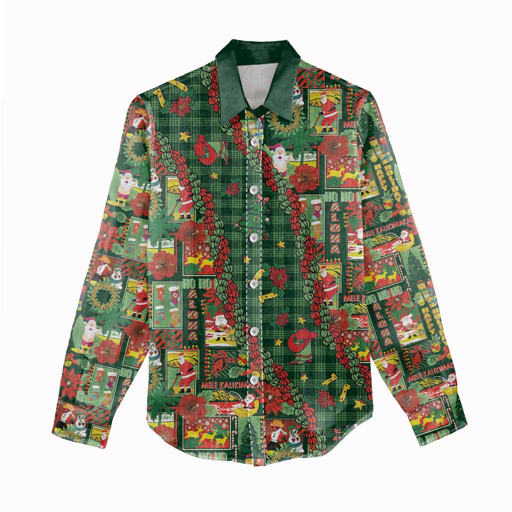 Mele Kalikimaka Pakalana Pikake Lei Women Casual Shirt Hawaiian Rodeo Paniolo Ulaula Palaka LT9 - Polynesian Pride