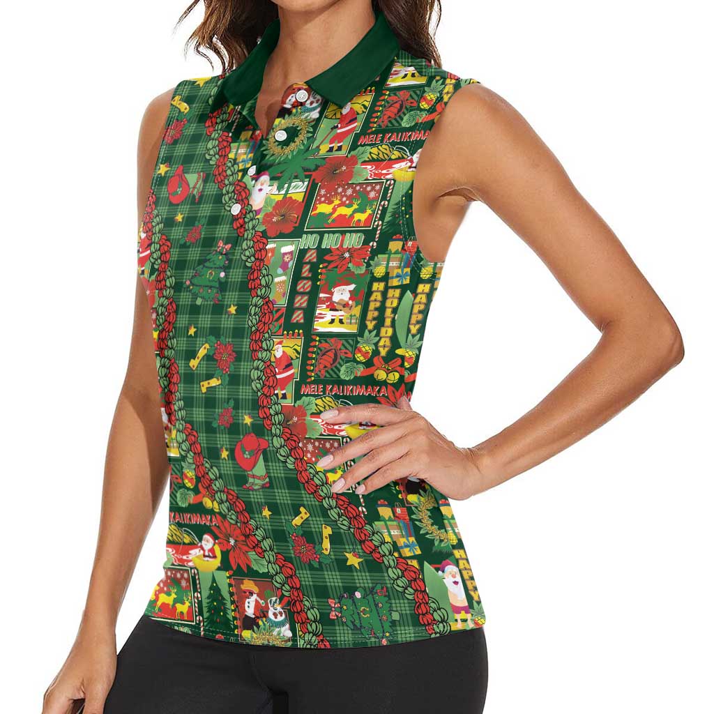 Mele Kalikimaka Pakalana Pikake Lei Women Sleeveless Polo Shirt Hawaiian Rodeo Paniolo Ulaula Palaka LT9 - Polynesian Pride