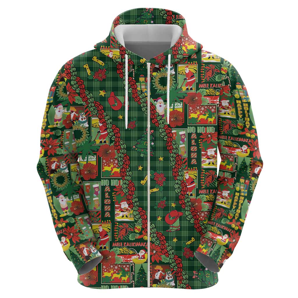 Mele Kalikimaka Pakalana Pikake Lei Zip Hoodie Hawaiian Rodeo Paniolo Ulaula Palaka - Polynesian Pride