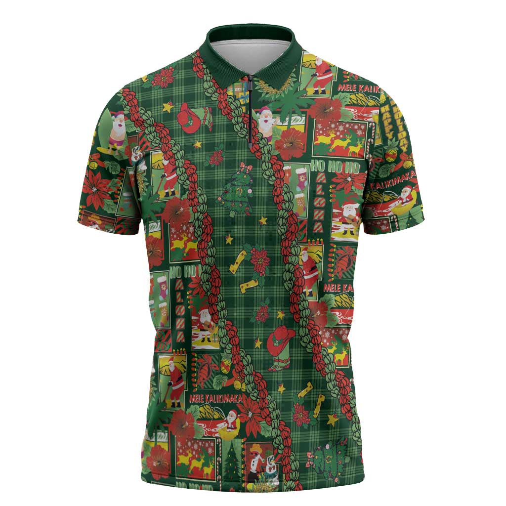 Mele Kalikimaka Pakalana Pikake Lei Zipper Polo Shirt Hawaiian Rodeo Paniolo Ulaula Palaka - Polynesian Pride