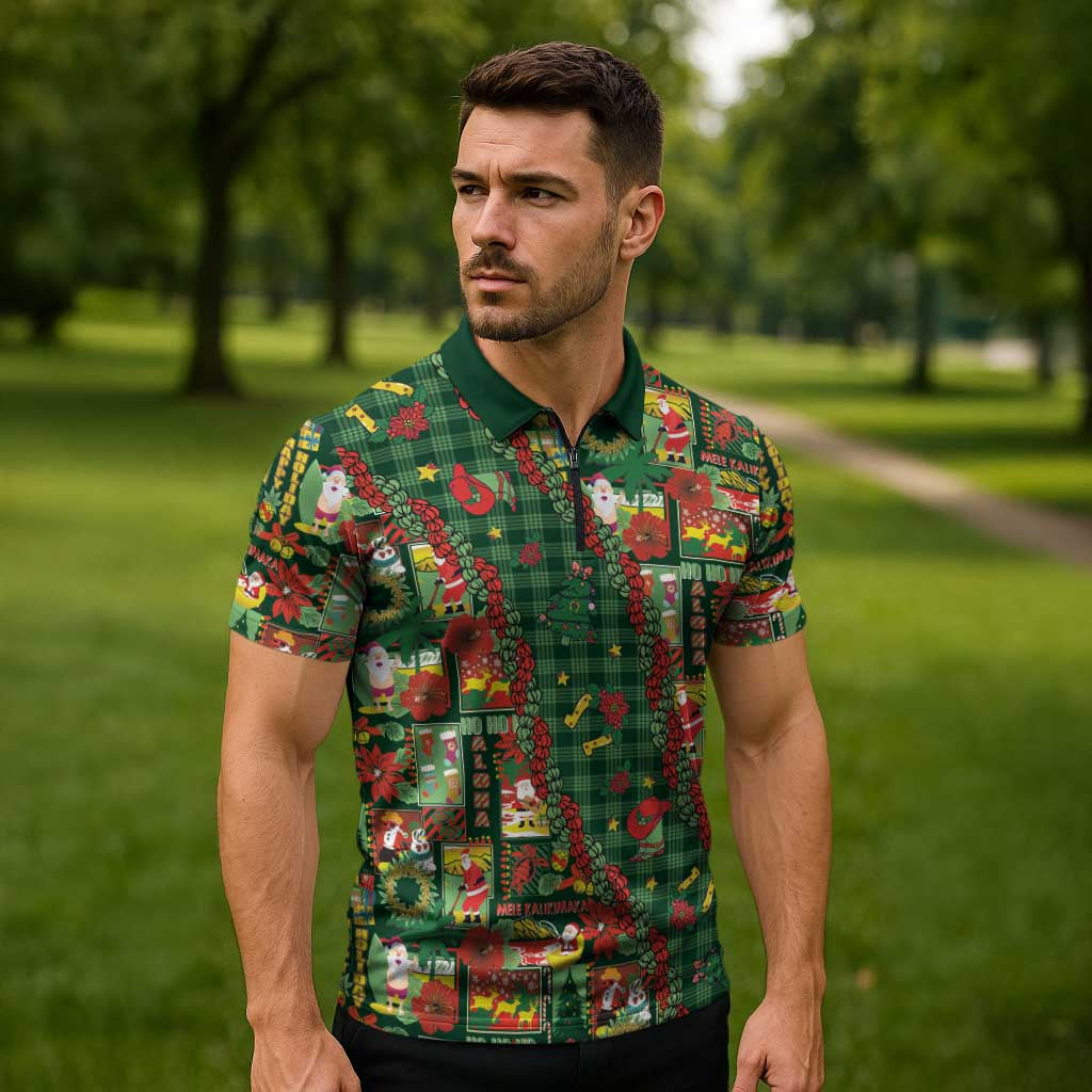 Mele Kalikimaka Pakalana Pikake Lei Zipper Polo Shirt Hawaiian Rodeo Paniolo Ulaula Palaka LT9 - Polynesian Pride