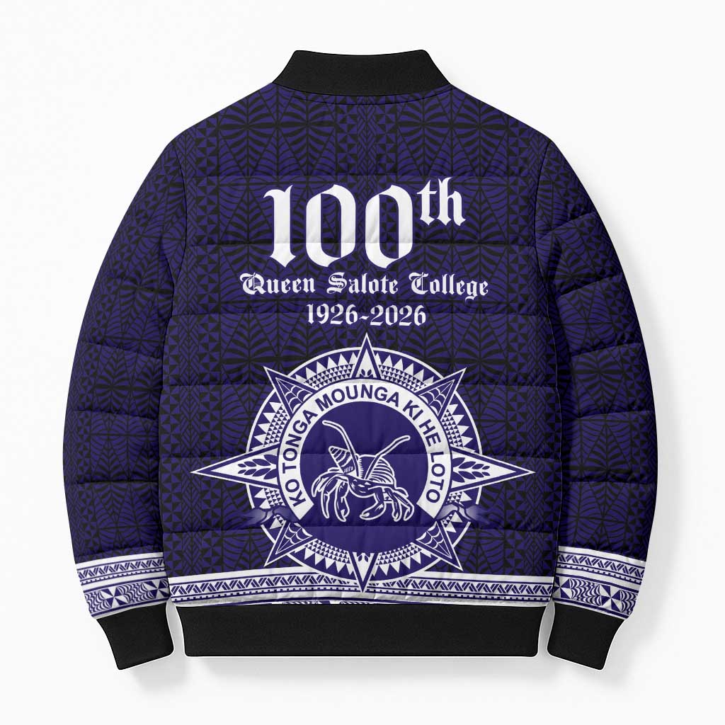Tonga Queen Salote College 100 years Bomber Puffer Jacket QSC 1926-2026 Tongan Pattern