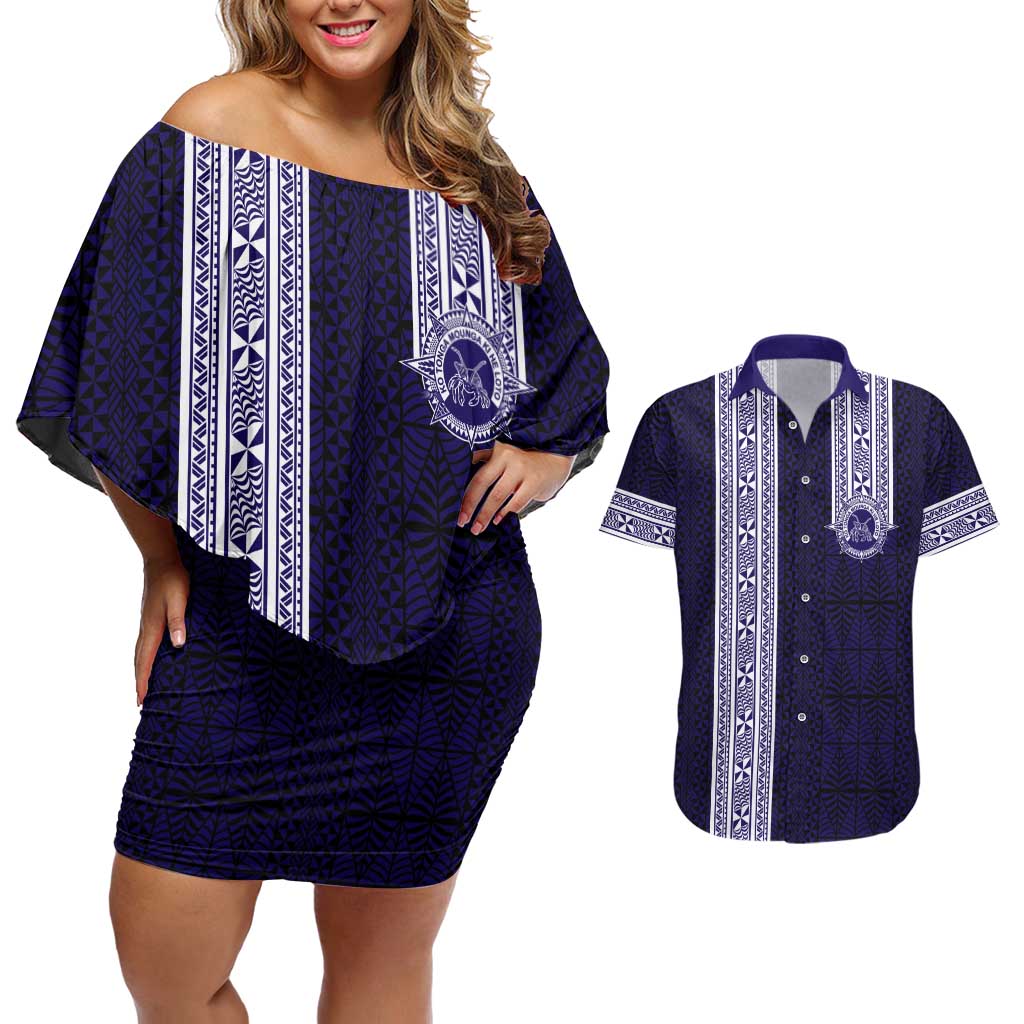 Tonga Queen Salote College 100 years Couples Matching Off Shoulder Short Dress and Hawaiian Shirt QSC 1926-2026 Tongan Pattern