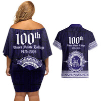 Tonga Queen Salote College 100 years Couples Matching Off Shoulder Short Dress and Hawaiian Shirt QSC 1926-2026 Tongan Pattern