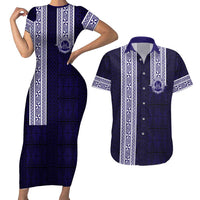 Tonga Queen Salote College 100 years Couples Matching Short Sleeve Bodycon Dress and Hawaiian Shirt QSC 1926-2026 Tongan Pattern LT9 Blue - Polynesian Pride
