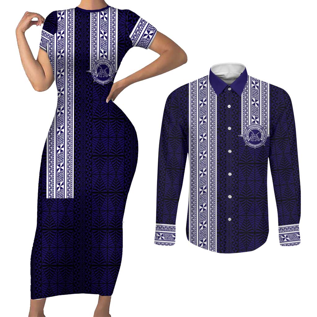 Tonga Queen Salote College 100 years Couples Matching Short Sleeve Bodycon Dress and Long Sleeve Button Shirt QSC 1926-2026 Tongan Pattern