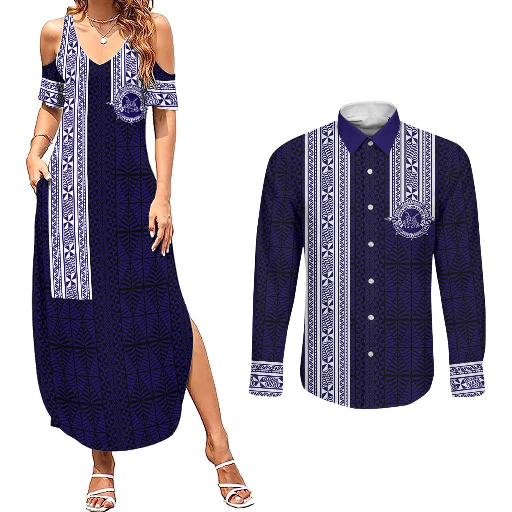 Tonga Queen Salote College 100 years Couples Matching Summer Maxi Dress and Long Sleeve Button Shirt QSC 1926-2026 Tongan Pattern
