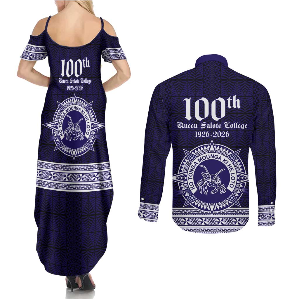 Tonga Queen Salote College 100 years Couples Matching Summer Maxi Dress and Long Sleeve Button Shirt QSC 1926-2026 Tongan Pattern