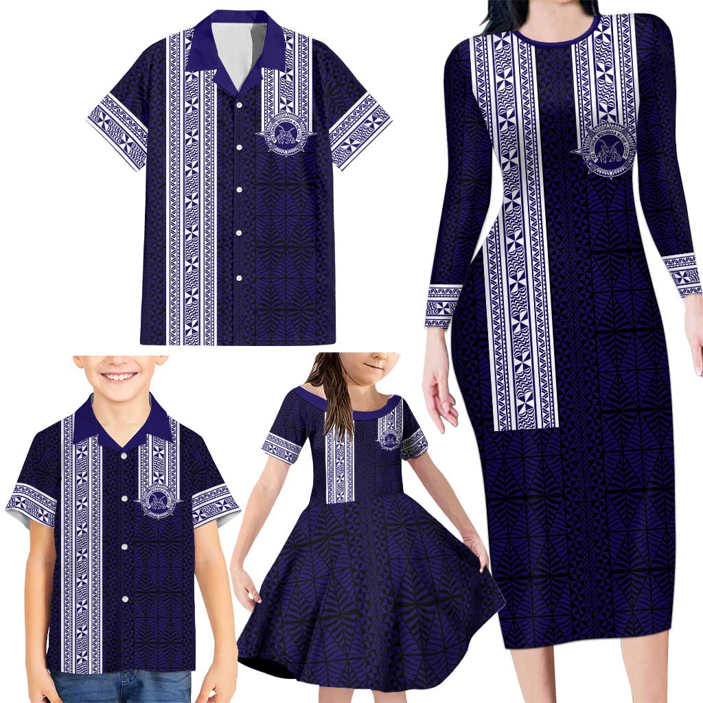 Tonga Queen Salote College 100 years Family Matching Long Sleeve Bodycon Dress and Hawaiian Shirt QSC 1926-2026 Tongan Pattern LT9 - Polynesian Pride