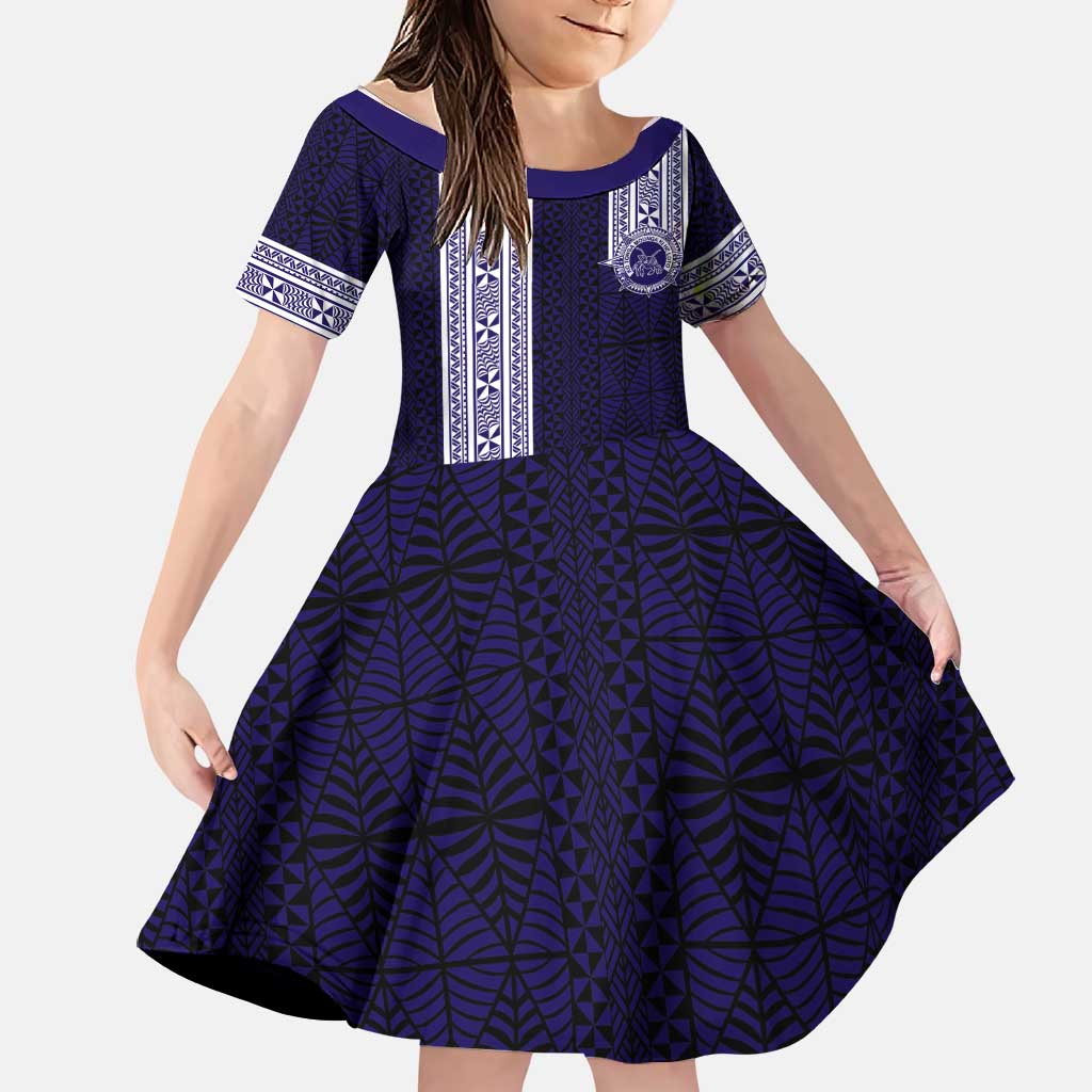 Tonga Queen Salote College 100 years Family Matching Mermaid Dress and Hawaiian Shirt QSC 1926-2026 Tongan Pattern LT9 Daughter's Dress Blue - Polynesian Pride