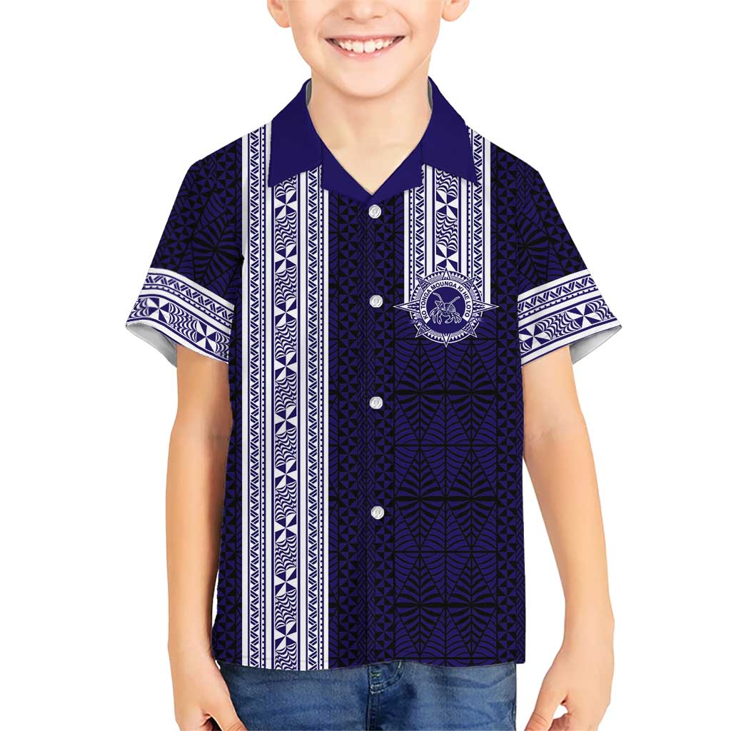 Tonga Queen Salote College 100 years Family Matching Mermaid Dress and Hawaiian Shirt QSC 1926-2026 Tongan Pattern LT9 Son's Shirt Blue - Polynesian Pride