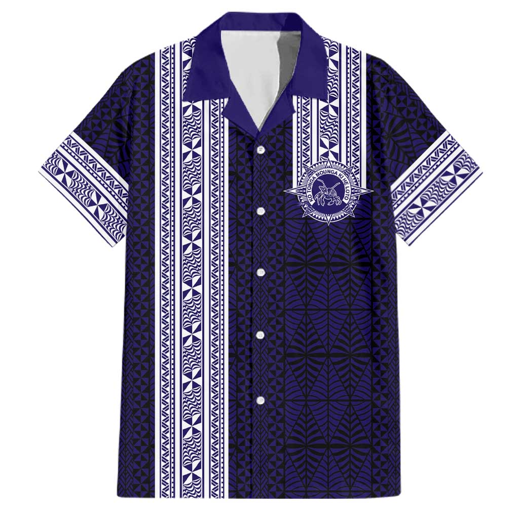 Tonga Queen Salote College 100 years Family Matching Off Shoulder Maxi Dress and Hawaiian Shirt QSC 1926-2026 Tongan Pattern LT9 Dad's Shirt - Short Sleeve Blue - Polynesian Pride