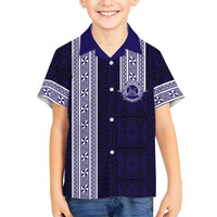 Tonga Queen Salote College 100 years Family Matching Off Shoulder Maxi Dress and Hawaiian Shirt QSC 1926-2026 Tongan Pattern LT9 Son's Shirt Blue - Polynesian Pride