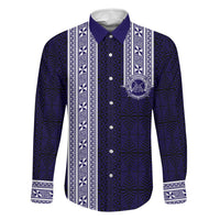 Tonga Queen Salote College 100 years Family Matching Off Shoulder Short Dress and Hawaiian Shirt QSC 1926-2026 Tongan Pattern LT9 Dad's Shirt - Long Sleeve Blue - Polynesian Pride