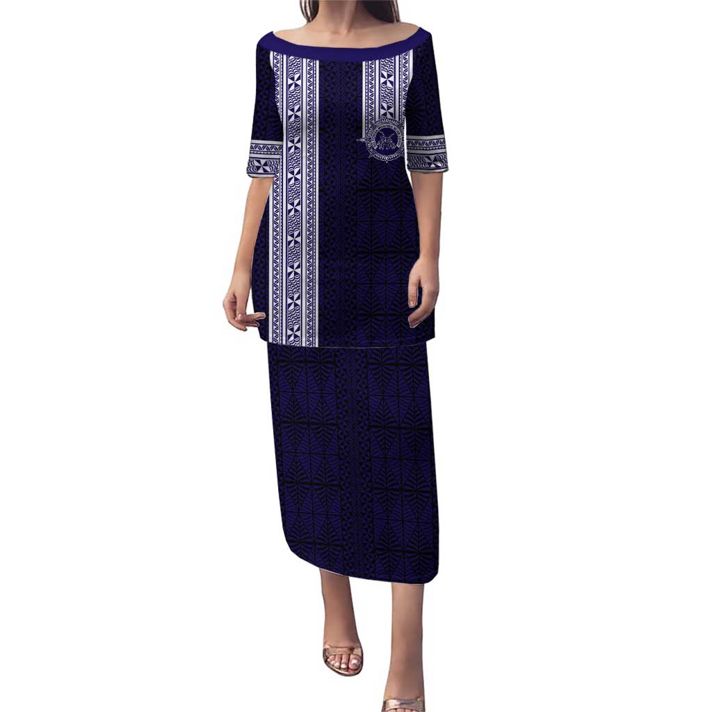 Tonga Queen Salote College 100 years Family Matching Puletasi and Hawaiian Shirt QSC 1926-2026 Tongan Pattern LT9 Mom's Dress Blue - Polynesian Pride