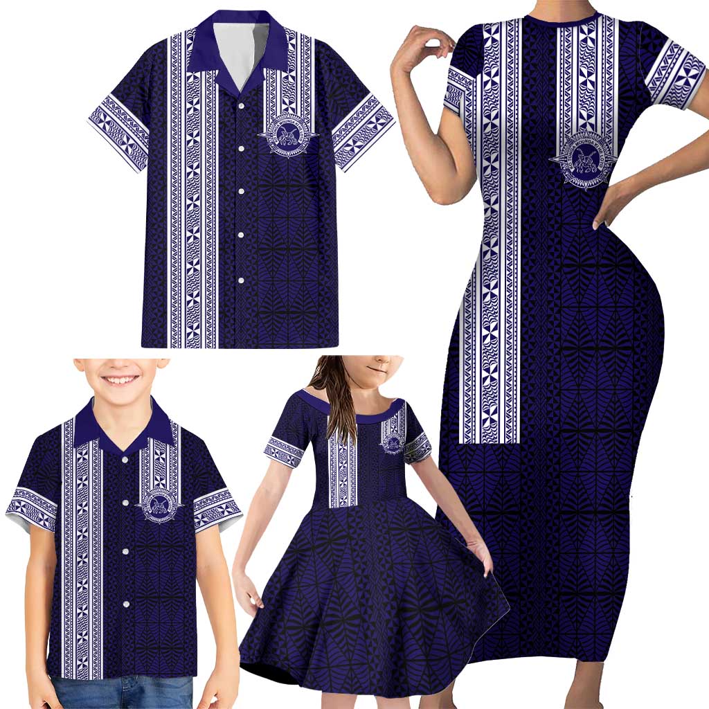 Tonga Queen Salote College 100 years Family Matching Short Sleeve Bodycon Dress and Hawaiian Shirt QSC 1926-2026 Tongan Pattern