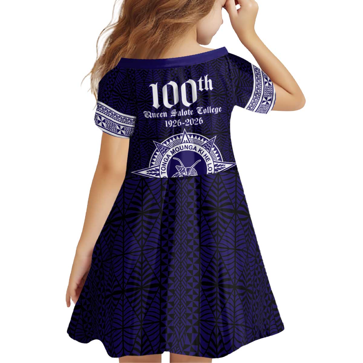 Tonga Queen Salote College 100 years Kid Short Sleeve Dress QSC 1926-2026 Tongan Pattern