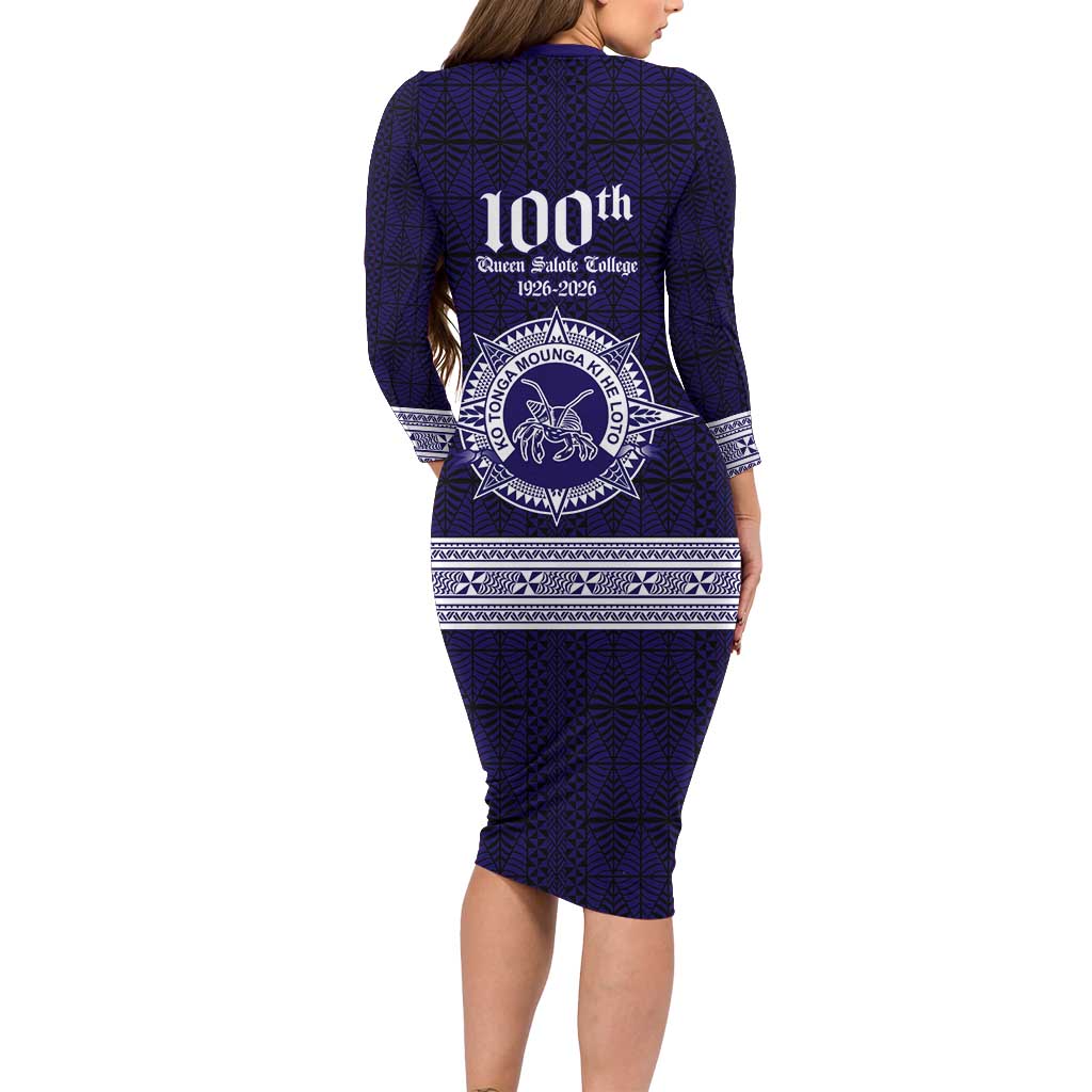 Tonga Queen Salote College 100 years Long Sleeve Bodycon Dress QSC 1926-2026 Tongan Pattern