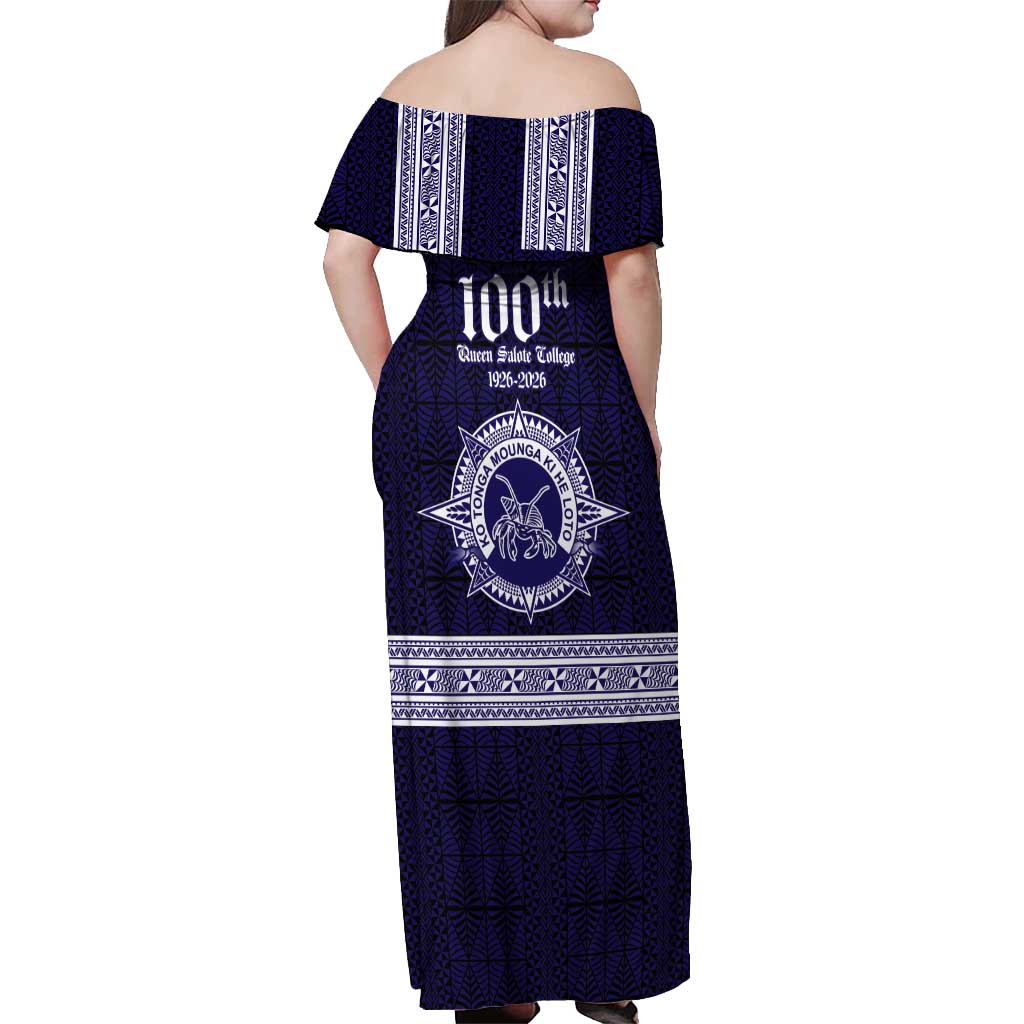 Tonga Queen Salote College 100 years Off Shoulder Maxi Dress QSC 1926-2026 Tongan Pattern