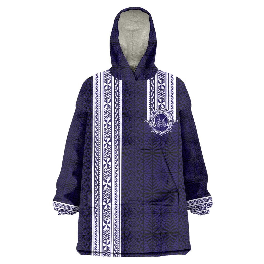 Tonga Queen Salote College 100 years Wearable Blanket Hoodie QSC 1926-2026 Tongan Pattern LT9 One Size Blue - Polynesian Pride