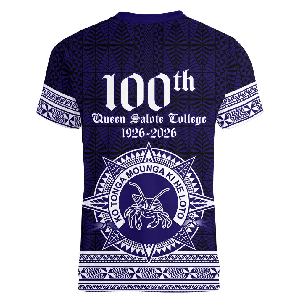 Tonga Queen Salote College 100 years Women V-Neck T-Shirt QSC 1926-2026 Tongan Pattern