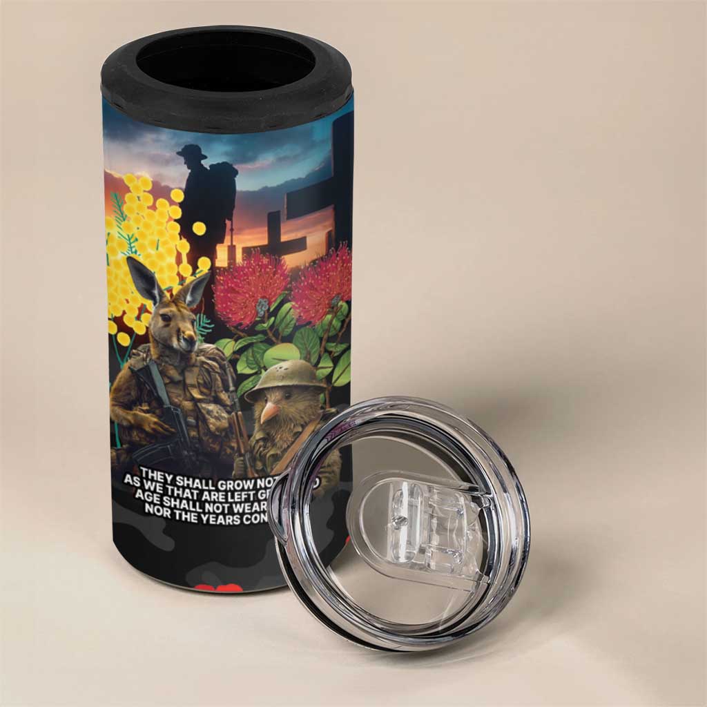 Kangaroo-Kiwi Soldier ANZAC Personalised 4 in 1 Can Cooler Tumbler Golden Wattle and Pohutukawa Flowers LT9 - Polynesian Pride