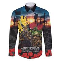 Kangaroo-Kiwi Soldier ANZAC Personalised Family Matching Off Shoulder Maxi Dress and Hawaiian Shirt Golden Wattle and Pohutukawa Flowers LT9 Dad's Shirt - Long Sleeve Black - Polynesian Pride