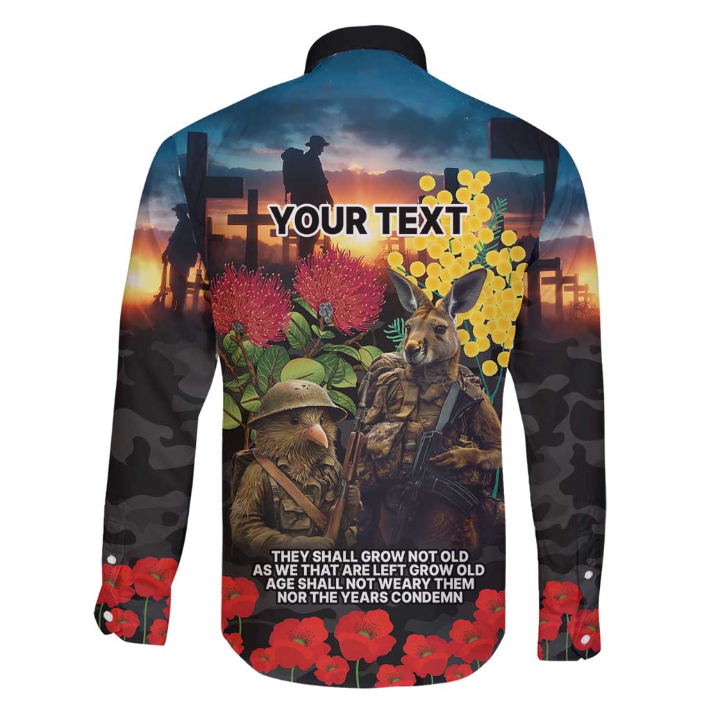 Kangaroo-Kiwi Soldier ANZAC Personalised Family Matching Off Shoulder Maxi Dress and Hawaiian Shirt Golden Wattle and Pohutukawa Flowers LT9 - Polynesian Pride