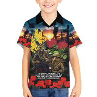Kangaroo-Kiwi Soldier ANZAC Personalised Family Matching Off Shoulder Maxi Dress and Hawaiian Shirt Golden Wattle and Pohutukawa Flowers LT9 Son's Shirt Black - Polynesian Pride