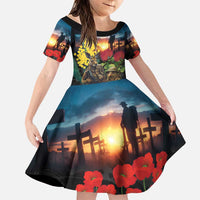 Kangaroo-Kiwi Soldier ANZAC Personalised Family Matching Puletasi and Hawaiian Shirt Golden Wattle and Pohutukawa Flowers LT9 Daughter's Dress Black - Polynesian Pride