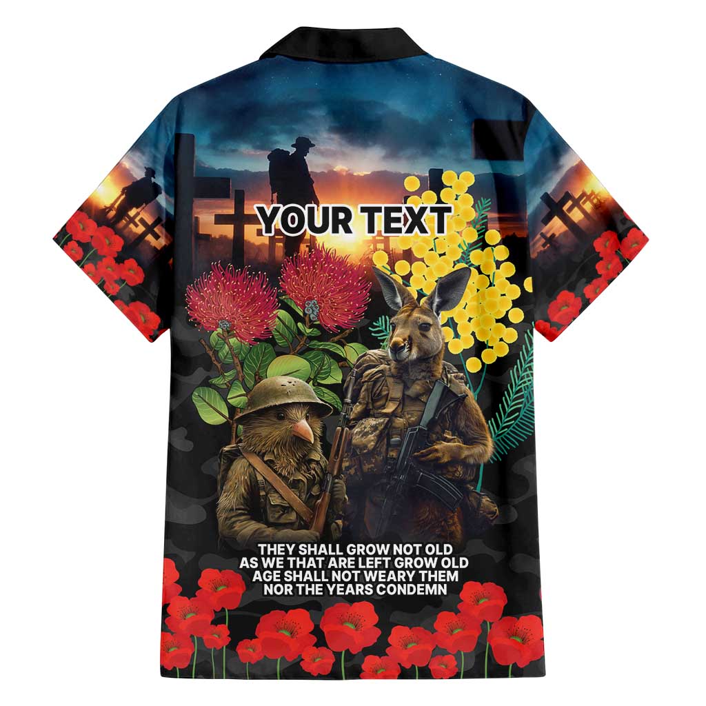 Kangaroo-Kiwi Soldier ANZAC Personalised Family Matching Puletasi and Hawaiian Shirt Golden Wattle and Pohutukawa Flowers LT9 - Polynesian Pride