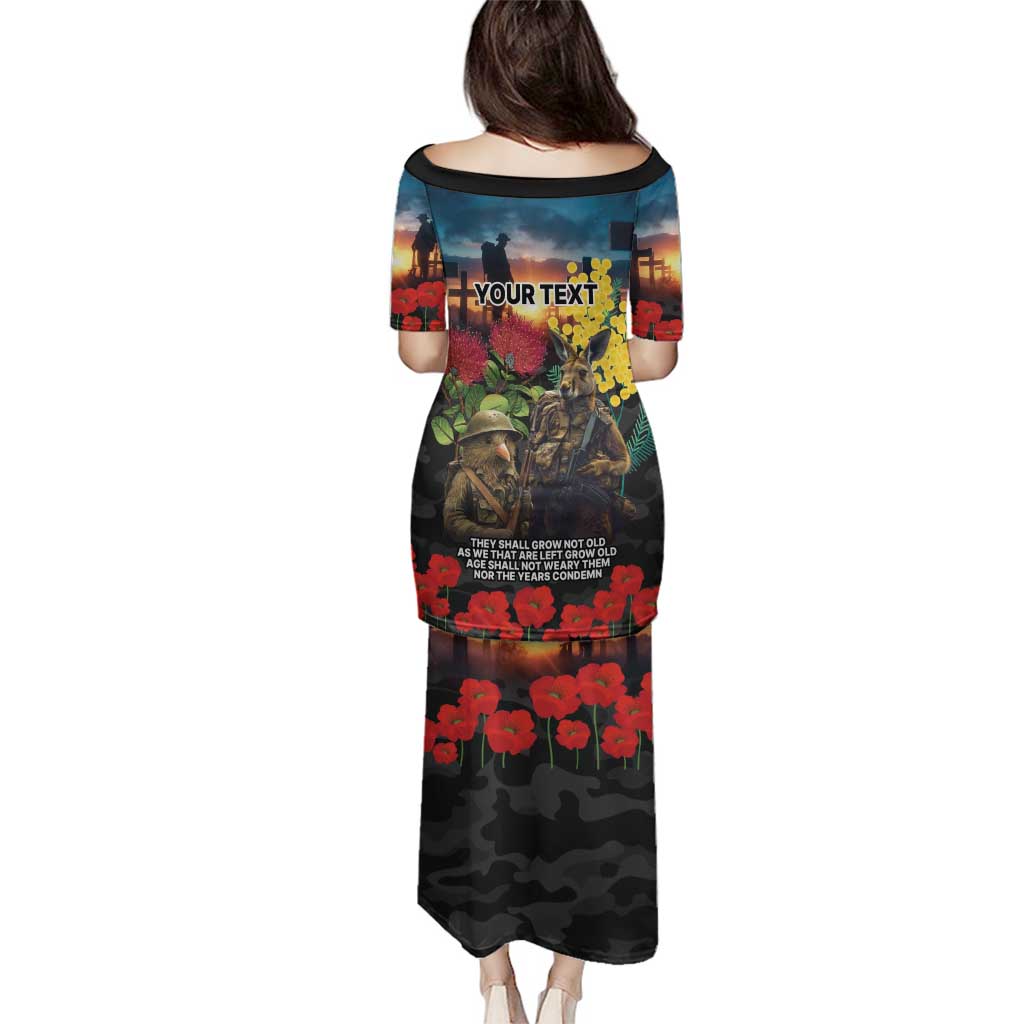 Kangaroo-Kiwi Soldier ANZAC Personalised Family Matching Puletasi and Hawaiian Shirt Golden Wattle and Pohutukawa Flowers LT9 - Polynesian Pride